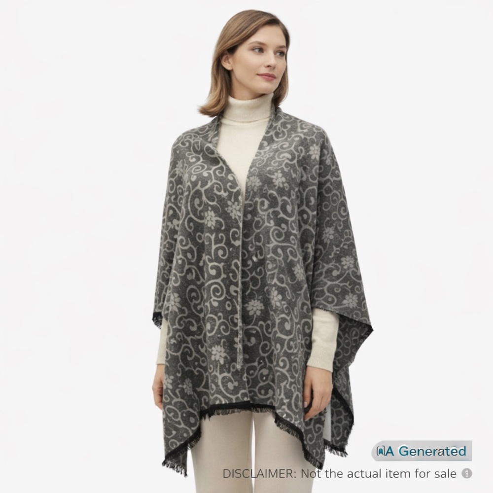 Lancioni 1973 One Size Grey Scroll Print Italian Viscose Scarf